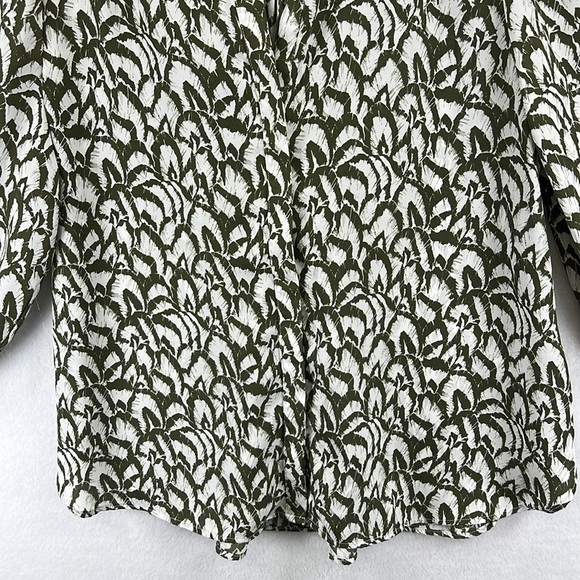 Jach’s Girlfriend Blouse Sz M Olive & Cream Polyester Button Front 3/4 Like New - Picture 4 of 12